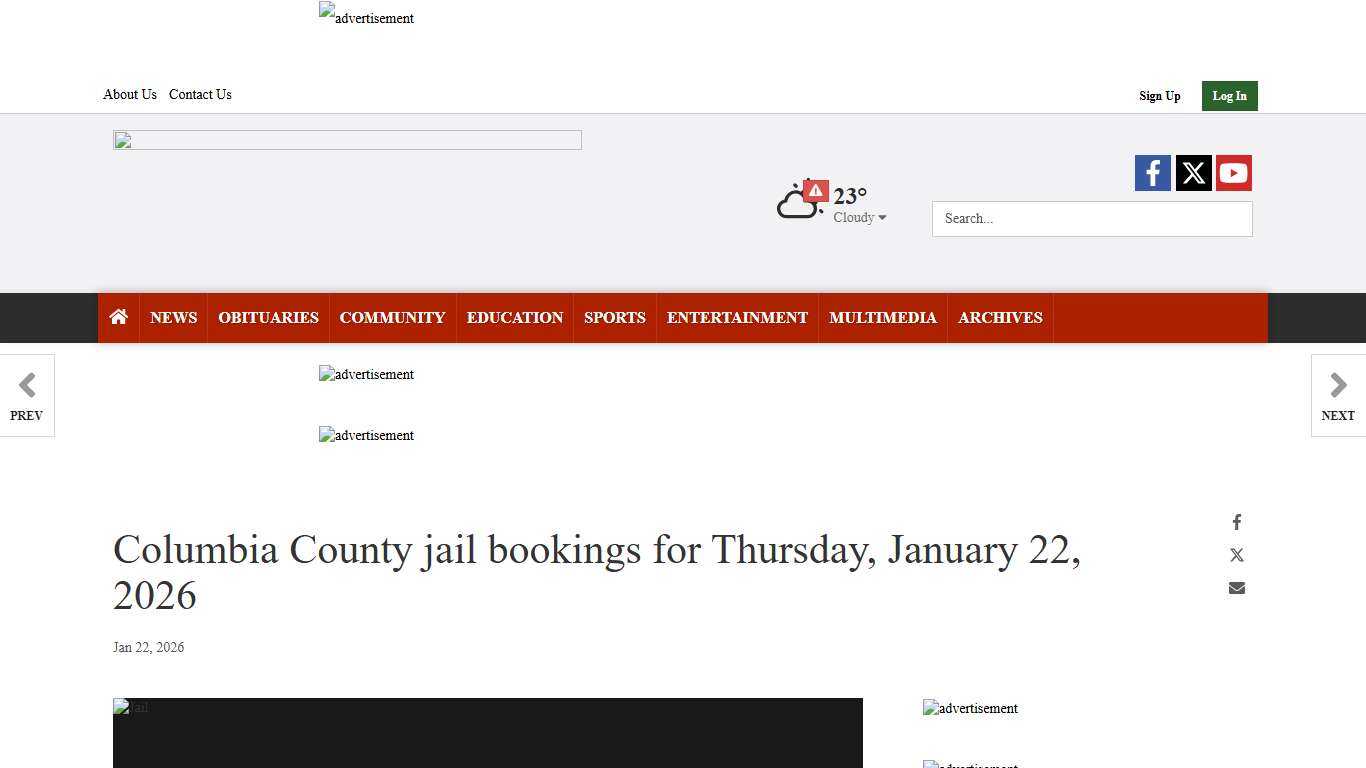 Columbia County jail bookings for Thursday, January 22, 2026 Public Records magnoliareporter.com